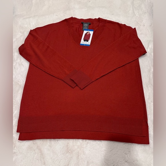 Matty M Women's L/S V-Neck Side Slits Tunic Pullover Sweater Brick color, Size L - Picture 5 of 9